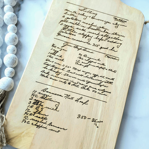 Custom Handwritten Recipe Charcuterie Wood Cutting Board